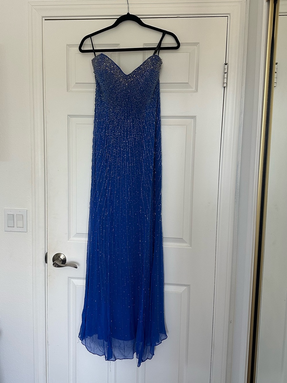 Vintage Tiffany Designs Elegant Beaded Royal Blue Evening Gown
